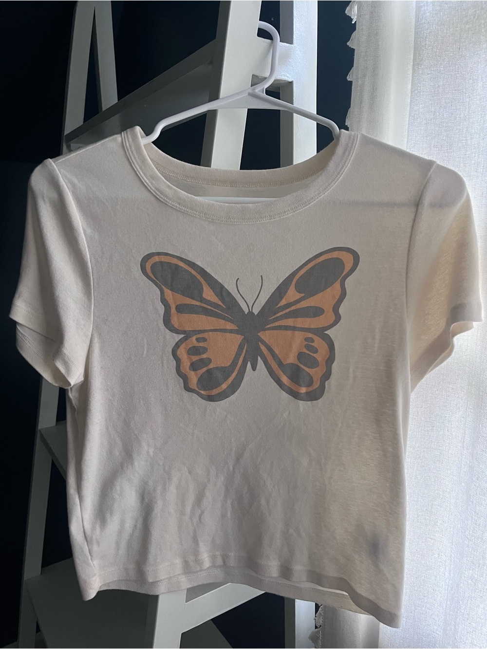 American Eagle Outfitters White Tee with Orange Butterfly Graphic